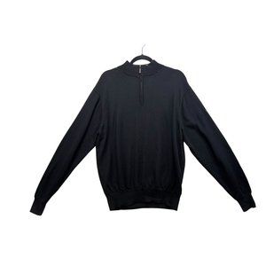Peter Millar Black Merino Wool 1/4 Zip Sweater L Made In China